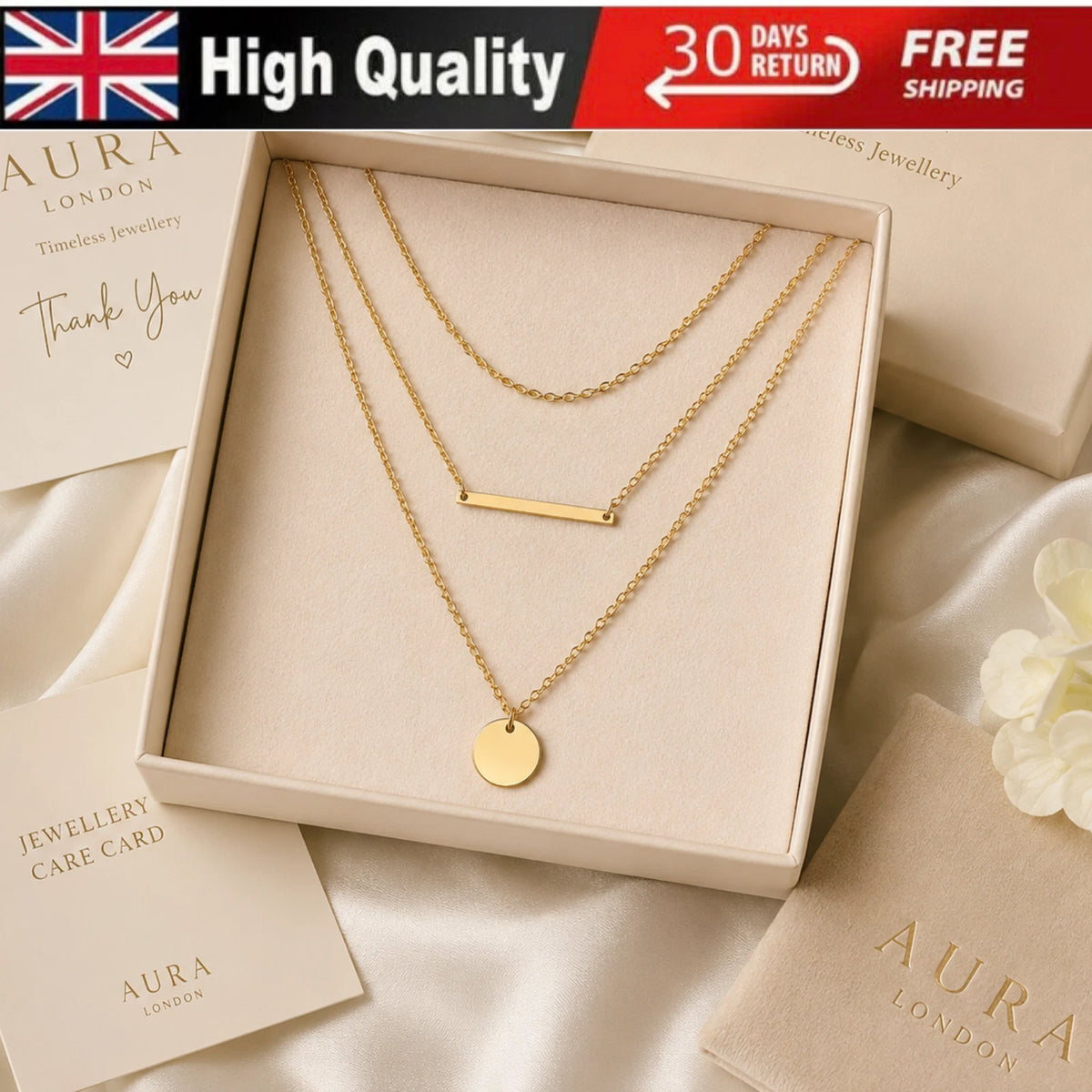 LADIES 18K GOLD PLATED PENDANT NECKLACE WATERPROOF HYPOALLERGENIC TARNISH FREE