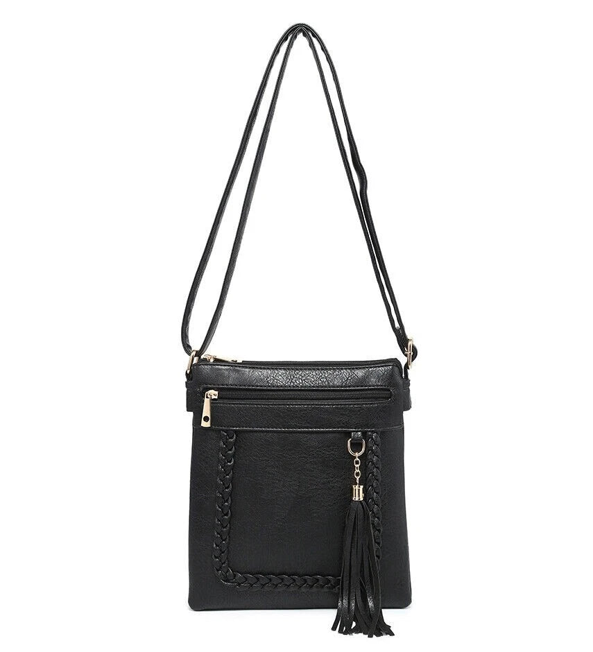 BOUTIQUE VEGAN LEATHER CROSSBODY BAG WOMEN'S TASSELS SHOULDER HANDBAG UK STOCK