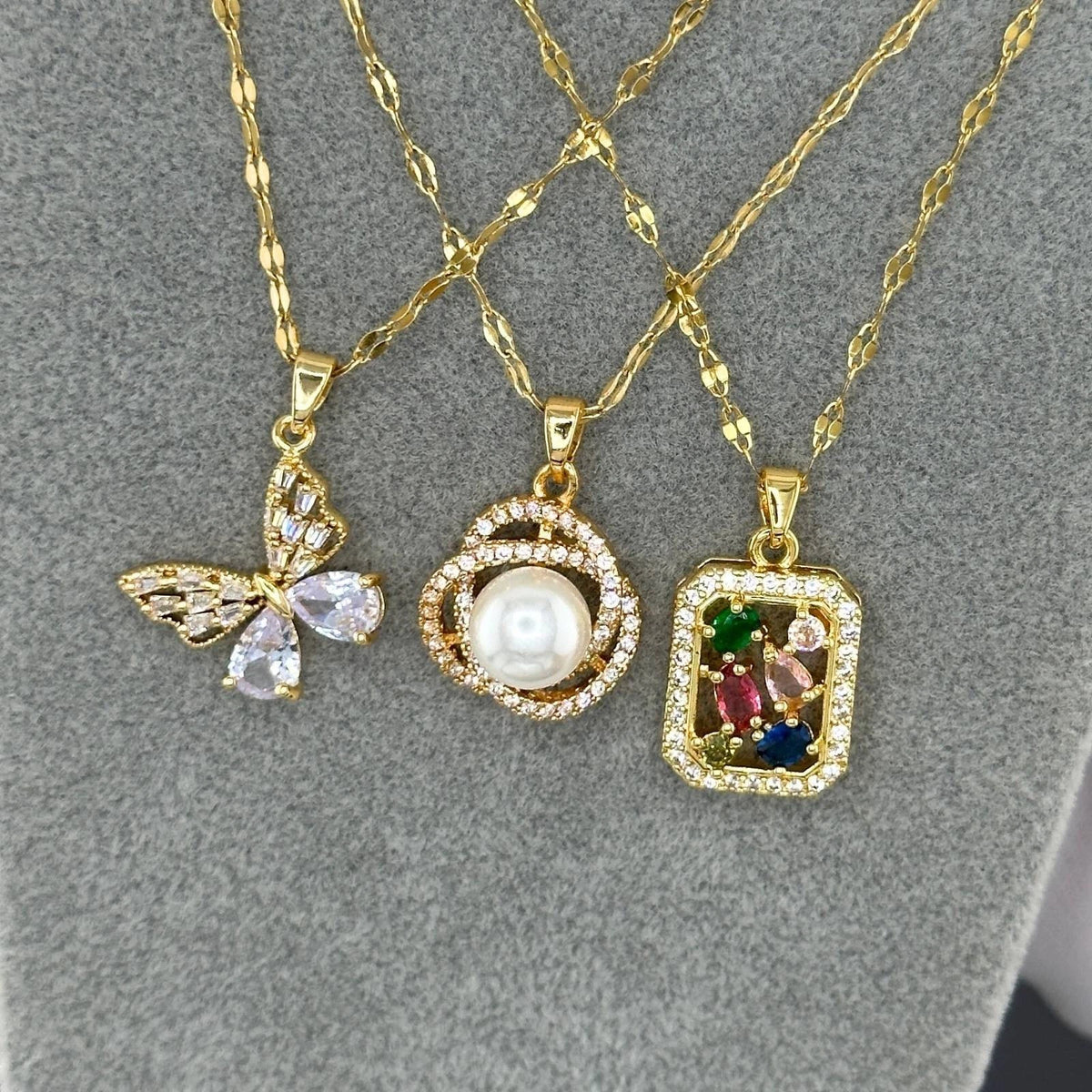 18K GOLD PLATED TITANIUM STEEL BUTTERFLY CZ PENDANT NECKLACE PVD WATERPROOF UK
