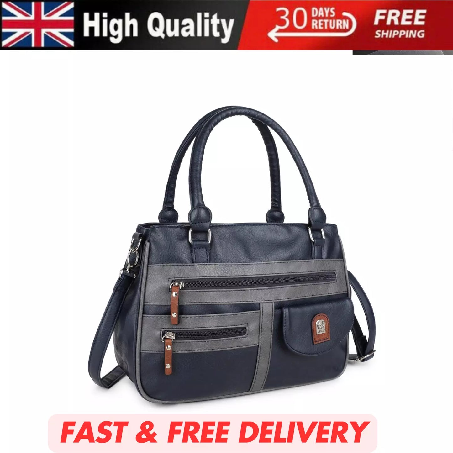 WOMEN'S VEGAN SOFT LEATHER VINTAGE HANDBAG SHOULDER BAG MULTI POCKETS & DURABLE  BAG UK STOCK