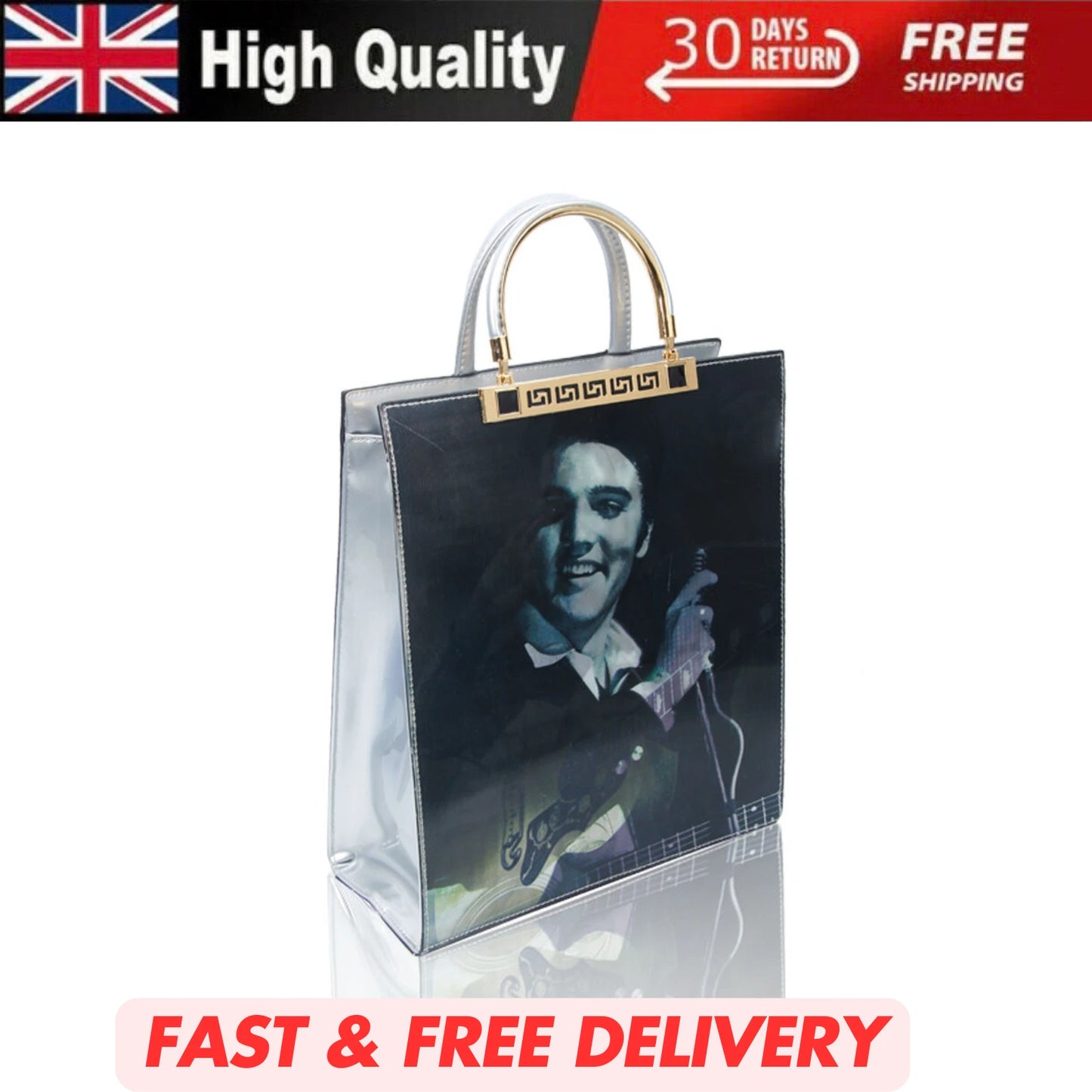 NEW WOMEN'S ELVIS PRESLEY 3D PATENT SHOULDER TOTE HANDBAG – TOP HANDLE SHOPPER BAG UK STOCK