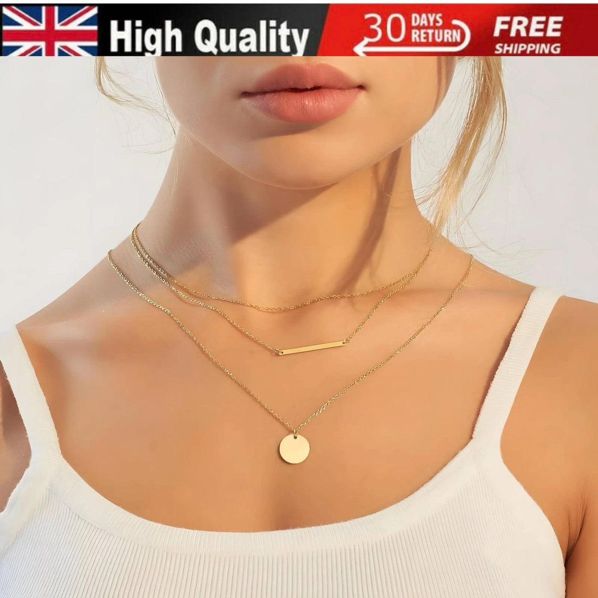 LADIES 18K GOLD PLATED PENDANT NECKLACE WATERPROOF HYPOALLERGENIC TARNISH FREE