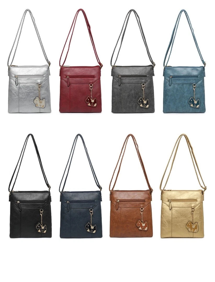 BOUTIQUE VEGAN LEATHER CROSSBODY/SHOULDER WOMEN'S DOG-BAG CHARM HANDBAG UK STOCK