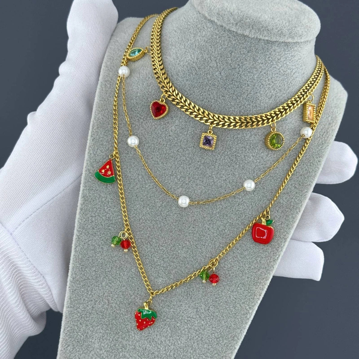 18K GOLD PLATED TITANIUM STEEL MULTICOLOUR CZ CHARM NECKLACE LADIES HER GIFT UK