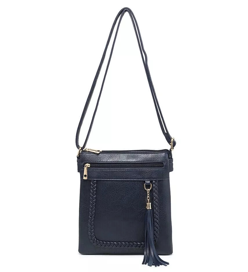 BOUTIQUE VEGAN LEATHER CROSSBODY BAG WOMEN'S TASSELS SHOULDER HANDBAG UK STOCK