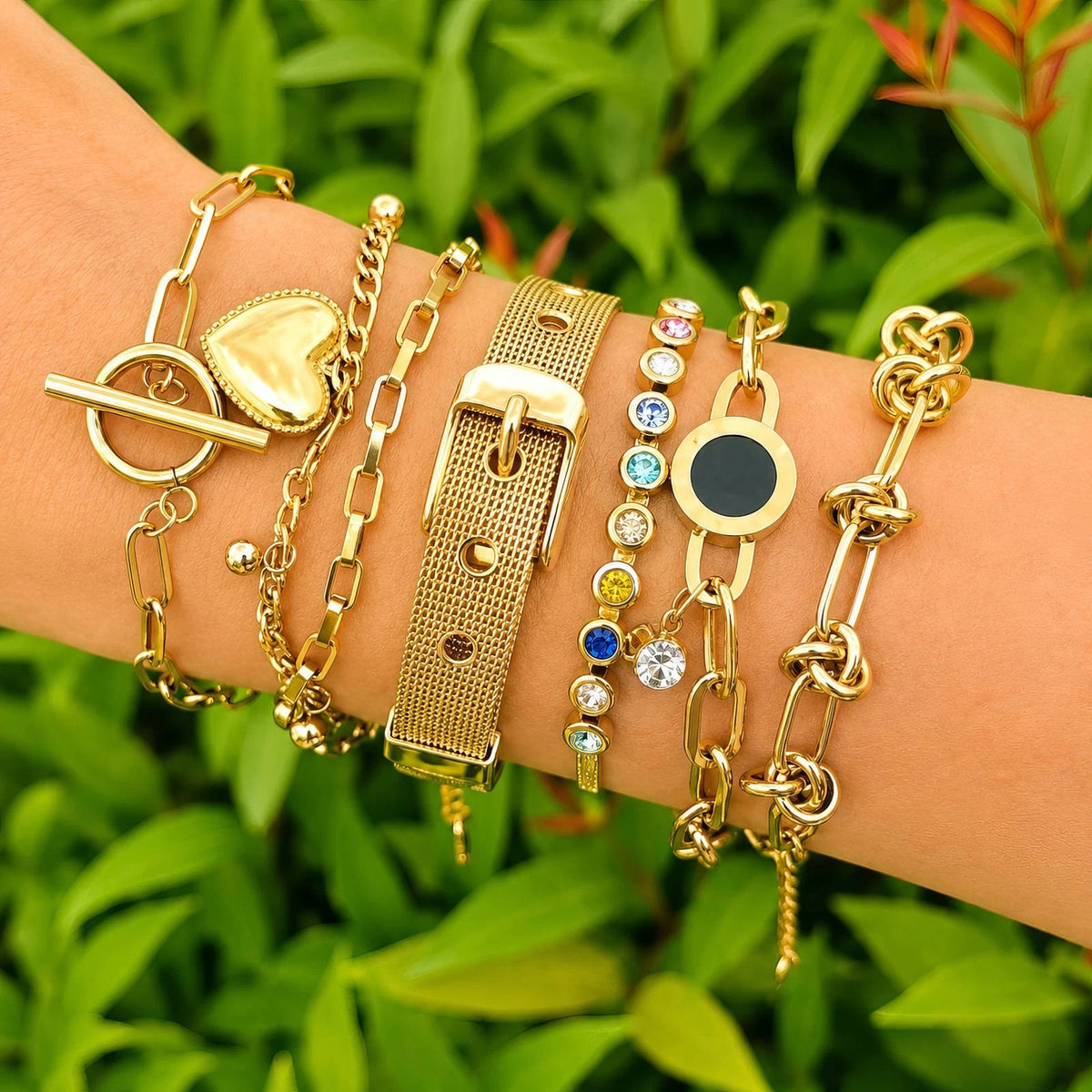 18K GOLD PLATED TITANIUM STEEL LADIES MULTICOLOUR CZ BRACELET ADJUSTABLE GIFT UK