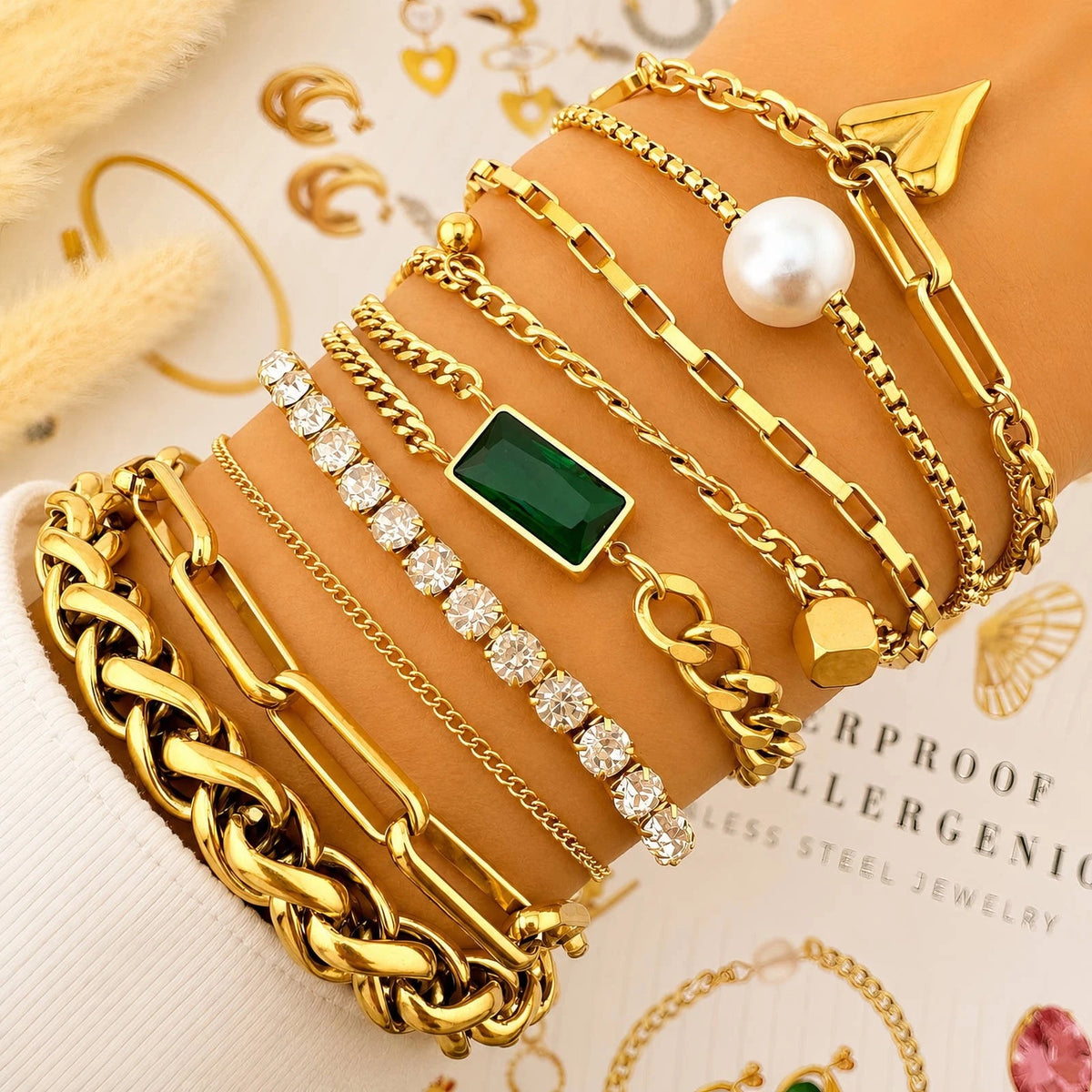 18K GOLD PLATED TITANIUM STEEL LADIES CHUNKY BRAIDED CHAIN BRACELET WATERPROOF