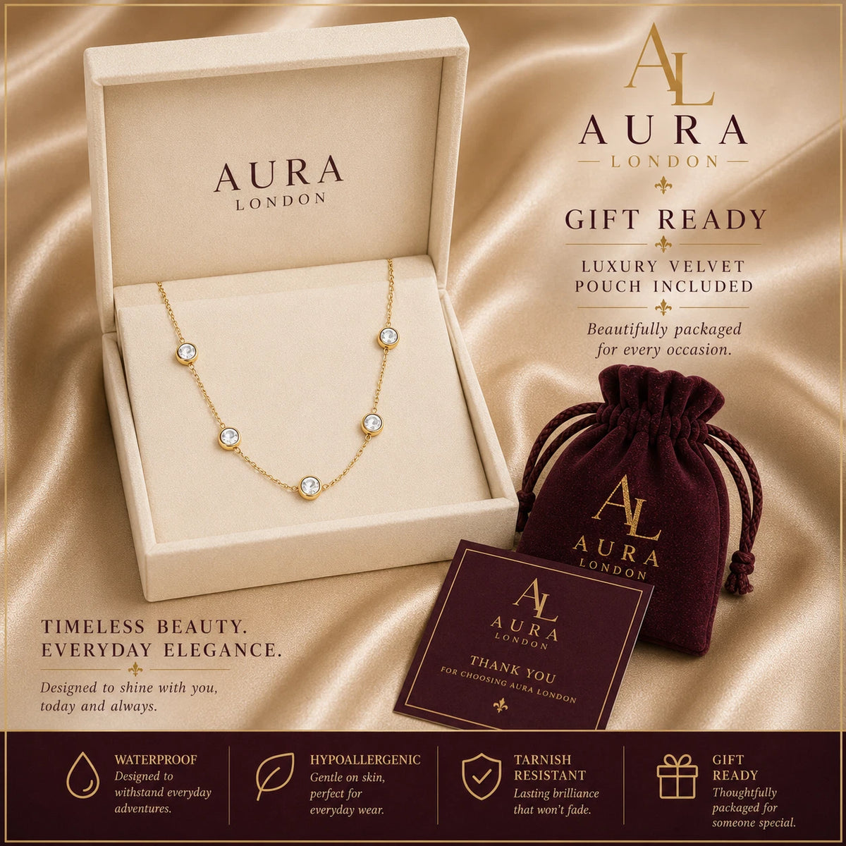 18K GOLD PLATED STAINLESS STEEL IMITATION PEARL STATION NECKLACE LADIES GIFT UK