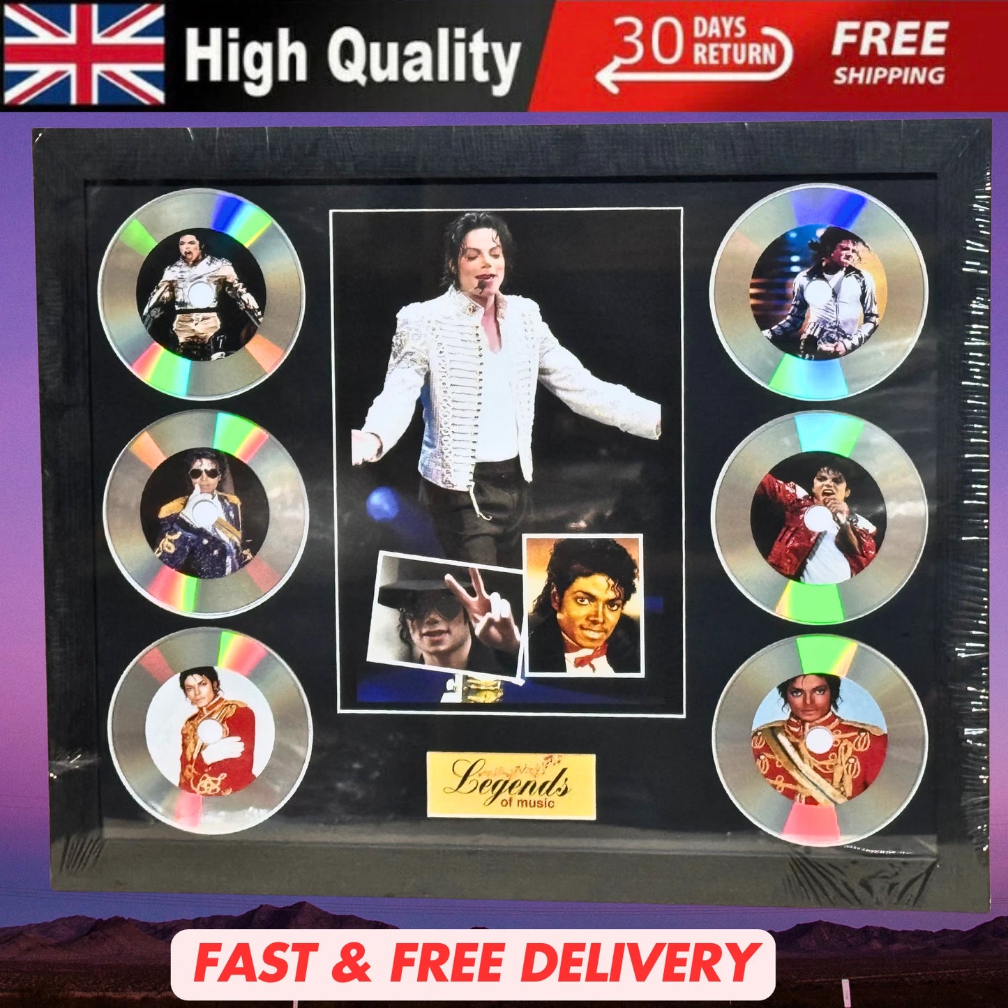 MICHAEL JACKSON MEMORABILIA FRAMED PICTURE PRESENTATION DISC SET MUSIC LEGENDS UK STOCK