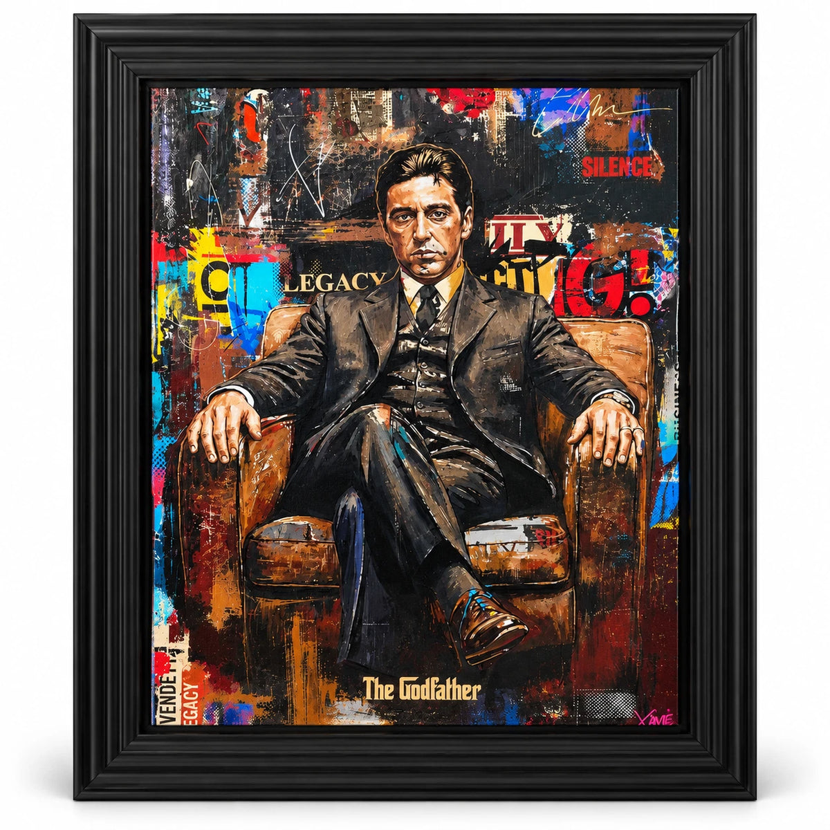 THE GODFATHER ALPACINO FRAMED LIQUID WALL ART PICTURE 65X55CM MOVIE CINEMA DECOR