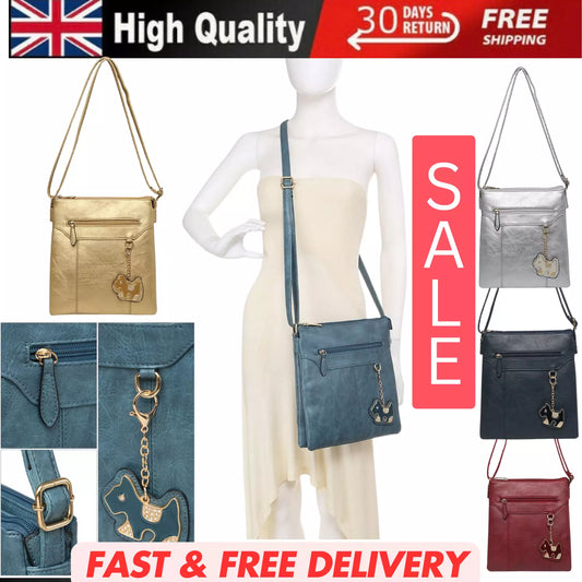 BOUTIQUE VEGAN LEATHER CROSSBODY/SHOULDER WOMEN'S DOG-BAG CHARM HANDBAG UK STOCK