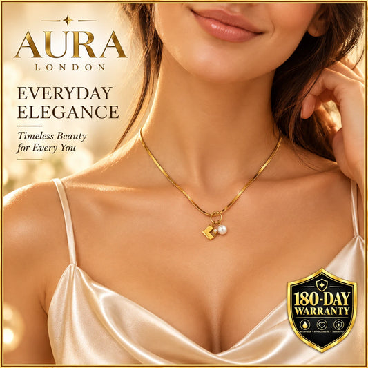 18K GOLD PLATED TITANIUM STEEL PEARL CHARM NECKLACE WATERPROOF HYPOALLERGENIC UK