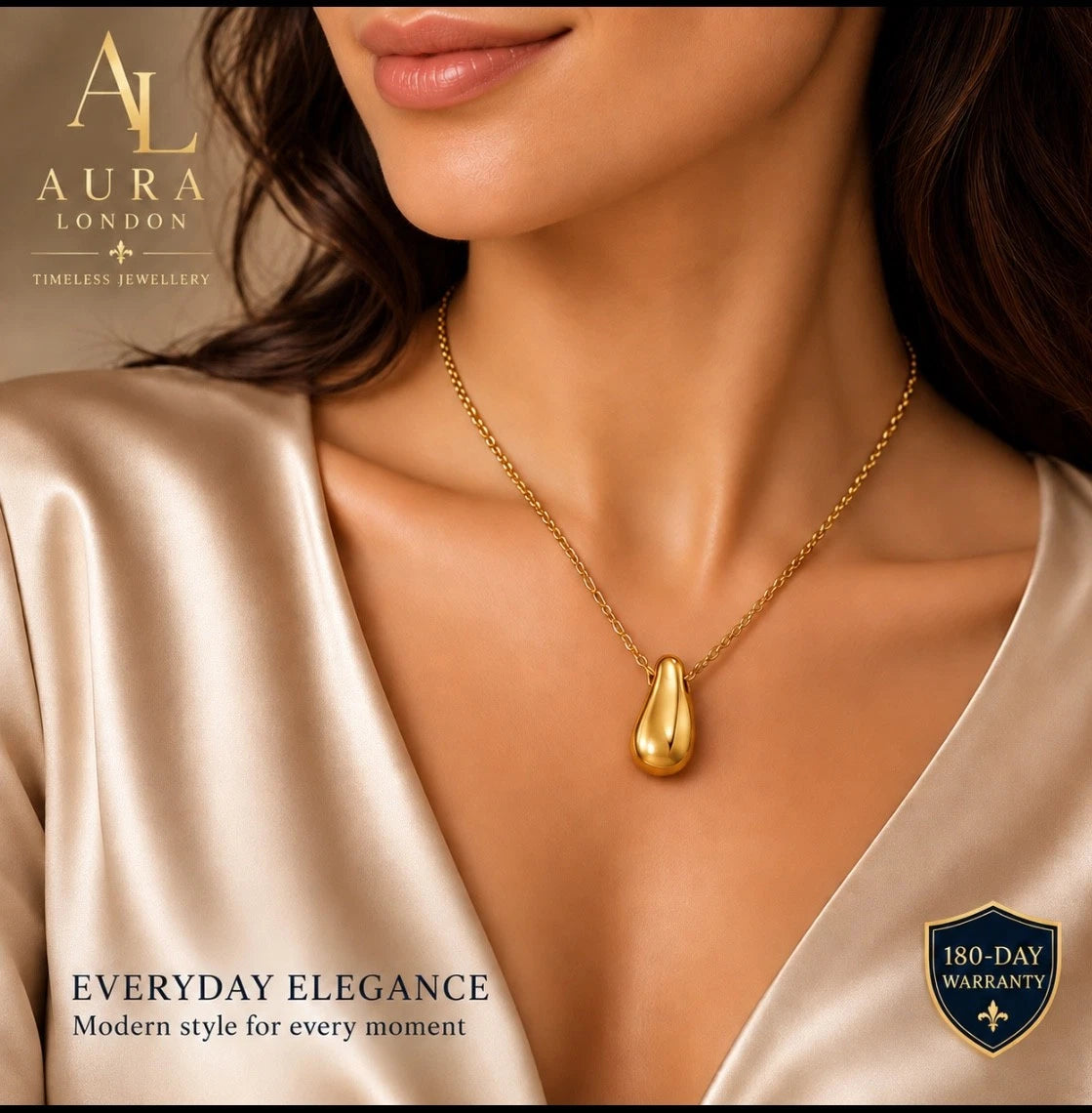 18K GOLD PLATED DROP PENDANT NECKLACE LADIES TITANIUM STEEL ANTI TARNISH GIFT UK