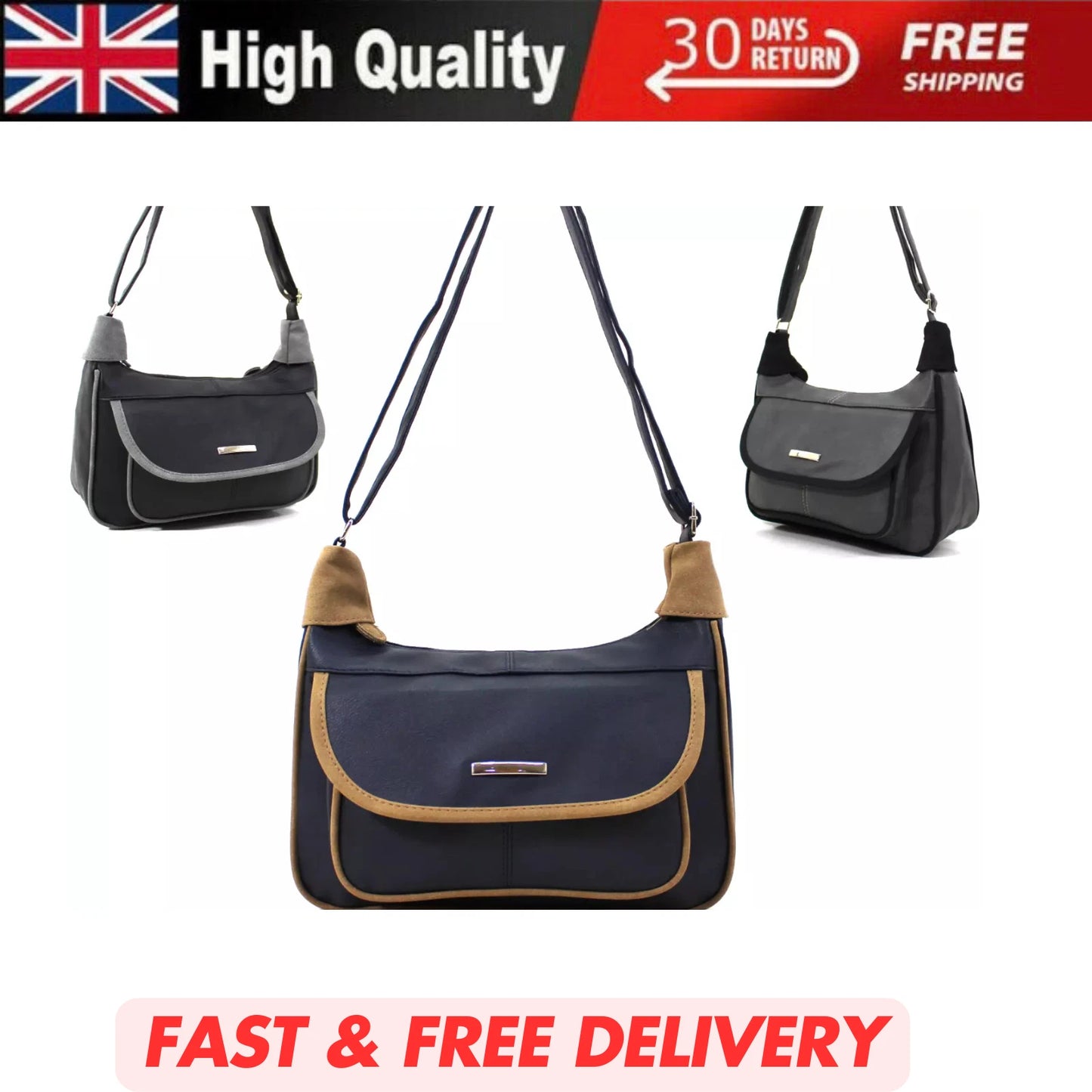 LADIES HANDBAG CROSSBODY MESSENGER BAG – WOMEN'S SHOULDER BAG WITH LONG STRAP UK STOCK