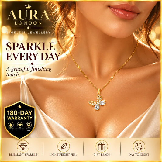 18K GOLD PLATED TITANIUM STEEL BUTTERFLY CZ PENDANT NECKLACE PVD WATERPROOF UK