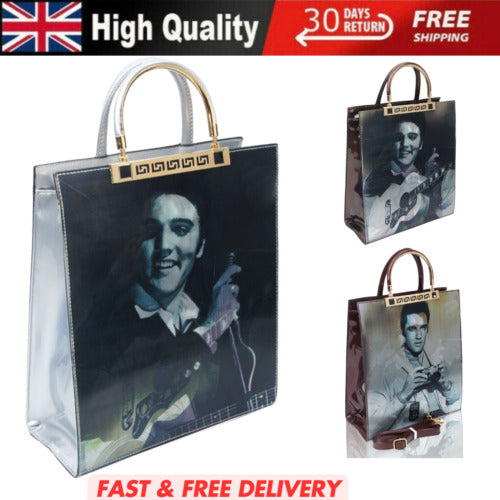 NEW WOMEN'S ELVIS PRESLEY 3D PATENT SHOULDER TOTE HANDBAG – TOP HANDLE SHOPPER BAG UK STOCK