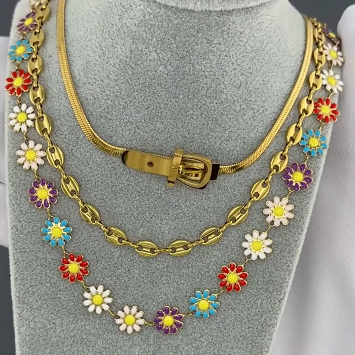 18K GOLD PLATED TITANIUM STEEL LADIES STATEMENT LINK CHAIN NECKLACE WATERPROOF